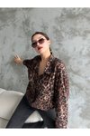 Kahve Leopar Desenli Oversize Gömlek
