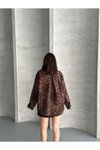Kahve Leopar Desenli Oversize Gömlek