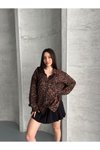 Kahve Leopar Desenli Oversize Gömlek