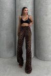 Kahve Leopar Desenli Saten Pantolon
