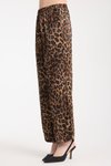 Kahve Leopar Desenli Saten Pantolon