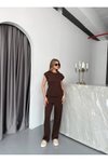 Kahve Modal Kumaş Vatkalı Alt Üst İkili Takım