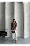 Kahve Oversize Saten Desenli Rahat Gömlek