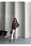 Kahve Oversize Saten Desenli Rahat Gömlek