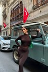 Kahve Uzun Detay Tül Elbise