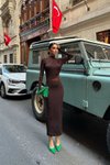 Kahve Uzun Detay Tül Elbise