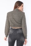 Kahve Vatkalı Kalın Fitilli Örme Kumaş Yarım Balıkçı Yaka Geniş Kesim Uzun Kollu Crop Sweatshirt