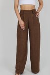 Kahverengi Apoletli Keten Palazzo Pantolon