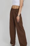 Kahverengi Apoletli Keten Palazzo Pantolon