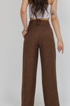 Kahverengi Apoletli Keten Palazzo Pantolon