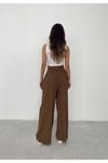 Kahverengi Boncuklu Oversize Keten Pantolon