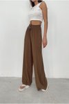 Kahverengi Boncuklu Oversize Keten Pantolon