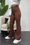 Kahverengi Krep Kumaş Klasik Model Pantolon