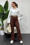 Kahverengi Krep Kumaş Klasik Model Pantolon