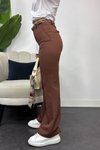Kahverengi Krep Kumaş Klasik Model Pantolon