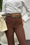 Kahverengi Krep Kumaş Klasik Model Pantolon
