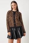 Kahverengi Leopar Desenli Kısa Sakallı Triko -kahve Hırka