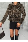 Kahverengi Leopar Desenli Triko Ceket