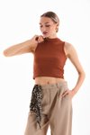 Brown Stretch Crop Blouse