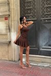 Kahverengi Mini Askılı Mocca Kaşkorse Elbise