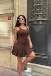 Kahverengi Mini Askılı Mocca Kaşkorse Elbise