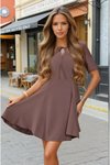 Kahverengi Mini Vizon Volanlı Kısa Kollu Yazlık Giy Çık Elbise