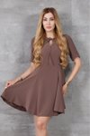 Kahverengi Mini Vizon Volanlı Kısa Kollu Yazlık Giy Çık Elbise