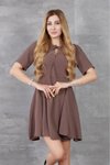 Kahverengi Mini Vizon Volanlı Kısa Kollu Yazlık Giy Çık Elbise