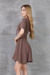 Kahverengi Mini Vizon Volanlı Kısa Kollu Yazlık Giy Çık Elbise