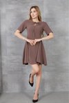 Kahverengi Mini Vizon Volanlı Kısa Kollu Yazlık Giy Çık Elbise