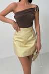 Kahverengi Omuz Aksesuar Detaylı Crop Bluz