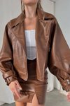 Kahverengi Siyah Oversize Deri Ceket