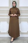 Kahverengi Taş Detaylı Simli İkili Tesettür Takım