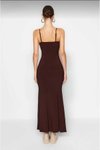 Kahverengi Uzun Askılı Fitted/vücuda Oturan Askı Boyu Ayarlanabilen Esnek Sandy Elbise