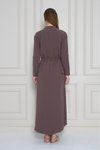 Kahverengi Uzun Krep Cepli Katlanabilir Kollu Büzgülü Yazlık Elbise