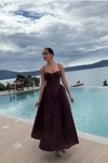 Brown Long Princess Thin Strap Sweetheart Neck Evening Dress