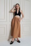 Karamel Uzun Paraşüt Kumaş Yazlık Gizli Fermuarlı Etek