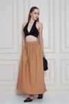 Karamel Uzun Paraşüt Kumaş Yazlık Gizli Fermuarlı Etek