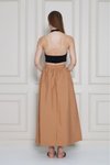 Karamel Uzun Paraşüt Kumaş Yazlık Gizli Fermuarlı Etek