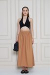 Karamel Uzun Paraşüt Kumaş Yazlık Gizli Fermuarlı Etek