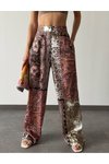Kiremit Etnik Desenli Saten Bol Pantolon