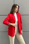 Kırmızı Leopar Detaylı Blazer Ceket