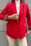 Kırmızı Leopar Detaylı Blazer Ceket