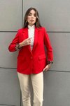 Kırmızı Leopar Detaylı Blazer Ceket