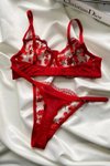 Kırmızı Liam Dantel İ şlemeli Bralet Takım