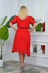 Kırmızı Midi Kruvaze Yaka Büyük Beden Şifon Elbise