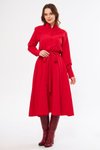 Kırmızı Midi Uzun Kol Kuşaklı Beli Lastikli Cepli Gömlek Elbise