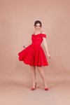 Kırmızı Mini Askılı Düşük Omuz Detay Pileli Abiye Elbise