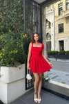 Kırmızı Mini Askılı Lady Sırt Detay Elbise