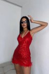Kırmızı Mini Askılı Xmas Bağlamalı Payet Abiye Elbise